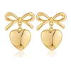 Golden Bow Heart Earrings Peach Heart Girl Heart Knot Earrings French Earrings