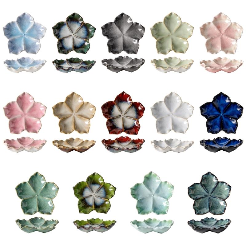 Flower Ceramic Catchall Tray, Trinket Jewelry Plate Dish for Rings Glasses and Small Essential with Glazed Finish