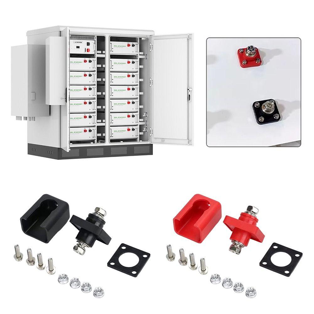 100A/120A Energy Storage Terminal Block Copper Through Wall High Current Terminal Post Square Black Red Inverter Connector Tool