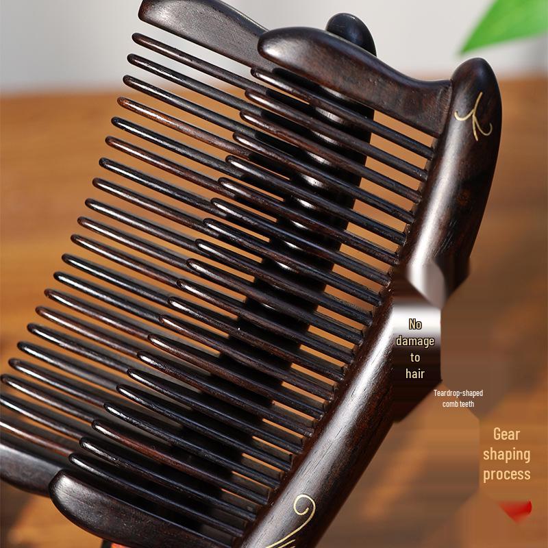 Heart-Shaped Cloisonné Copper and Zitan Wood Comb with Mortise and Tenon Jointing – Handmade for Smooth Hair