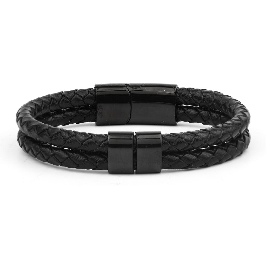 Men's Leather Bracelet Magnetic Tail Buckle Stainless Steel Positioning Ring Engraved Father's Day Gift Double Leather Bracelet