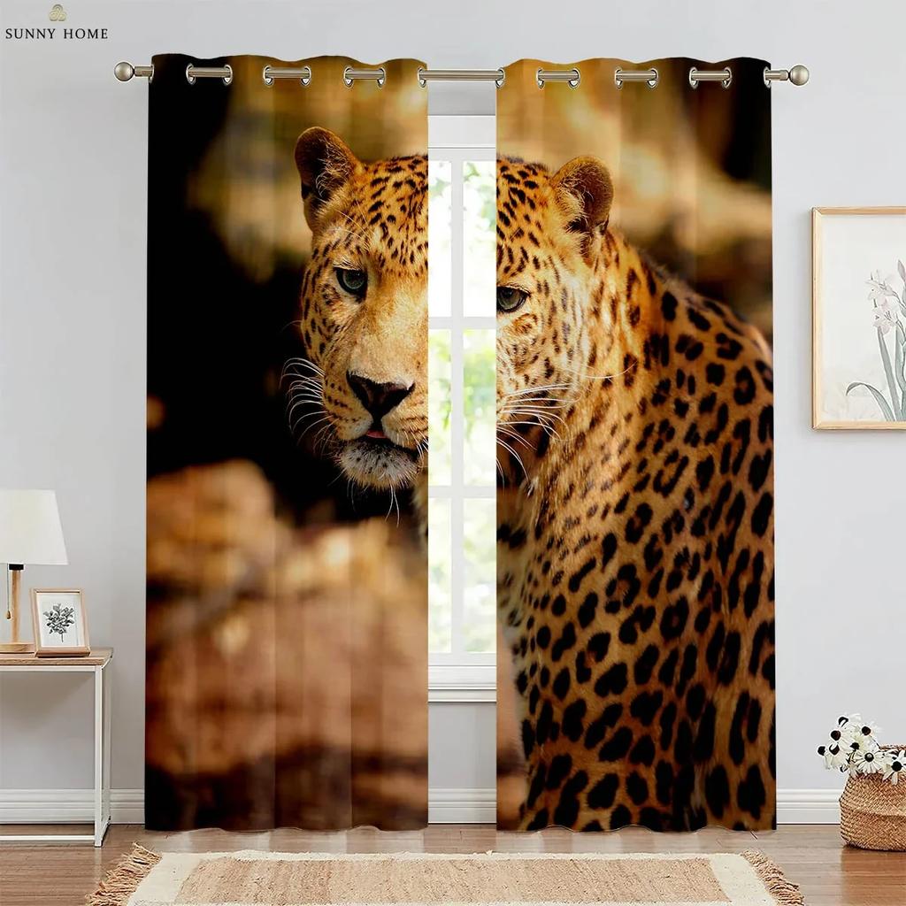 Tier Gepard 3D-gedruckte Vorhänge Kinderzimmer Schlafzimmer Wohnzimmer Küche Dekorative Vorhänge Maschinenwaschbar 2 Stück