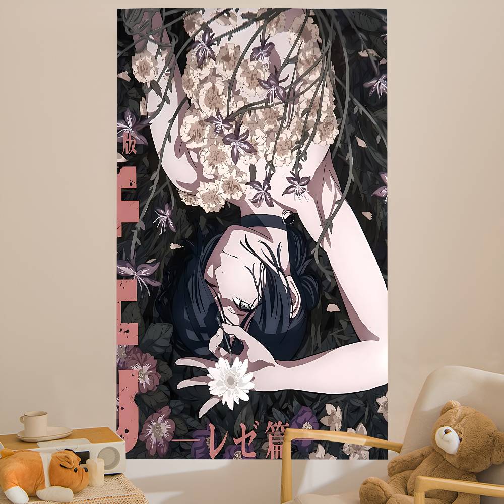 Anime Chainsaw Man Reze Arc Cartoon Tapestry Wall Hanging Decoration Household Home Decor