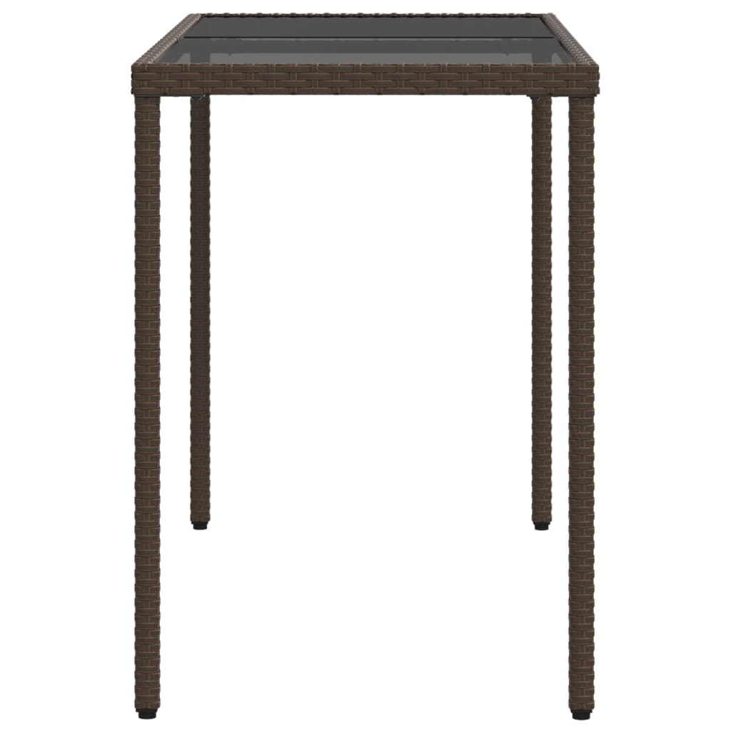 Garden Table with Glass Top Brown 115x54x74 Cm Poly Rattan