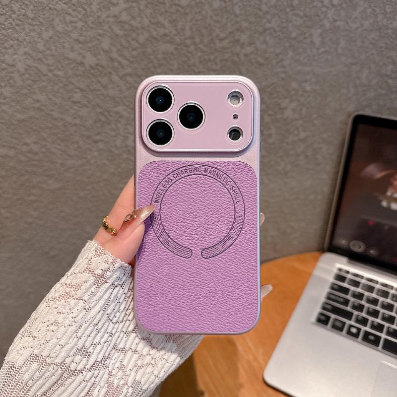 For MagSafe Solid Color Frame Artificial Leather Magnetic Phone Case For iPhone 17 Pro Max 15 13 14 16 Pro Max Bumper Back Cover