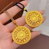 Retro Gold Flower Silk Fu Character Compass Pendant Necklace