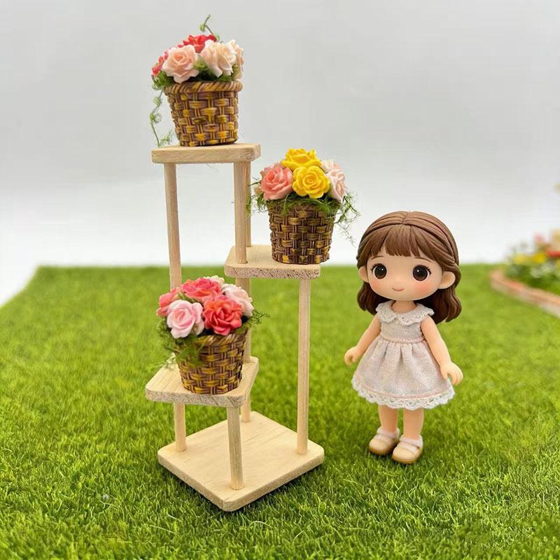 Mini Potted Flowers Flower Pot Basket Simulation Miniature Dollhouse Decor Food Play Po Prop Scene Accessories Home Decor