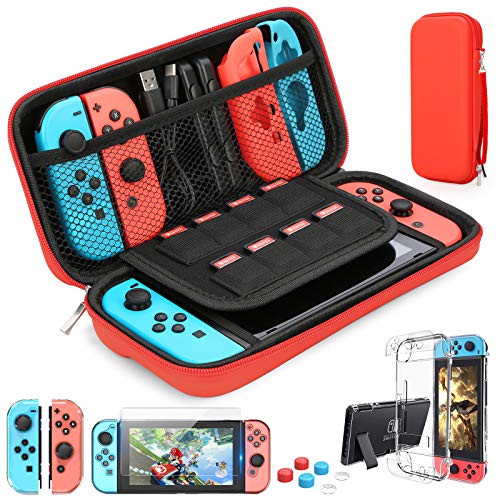 Etui na Switch Kompatybilne z Nintendo Switch, Zestaw 9 w 1 Akcesoriów z Etui do Przenoszenia, Dockowalny Etui Ochronne
