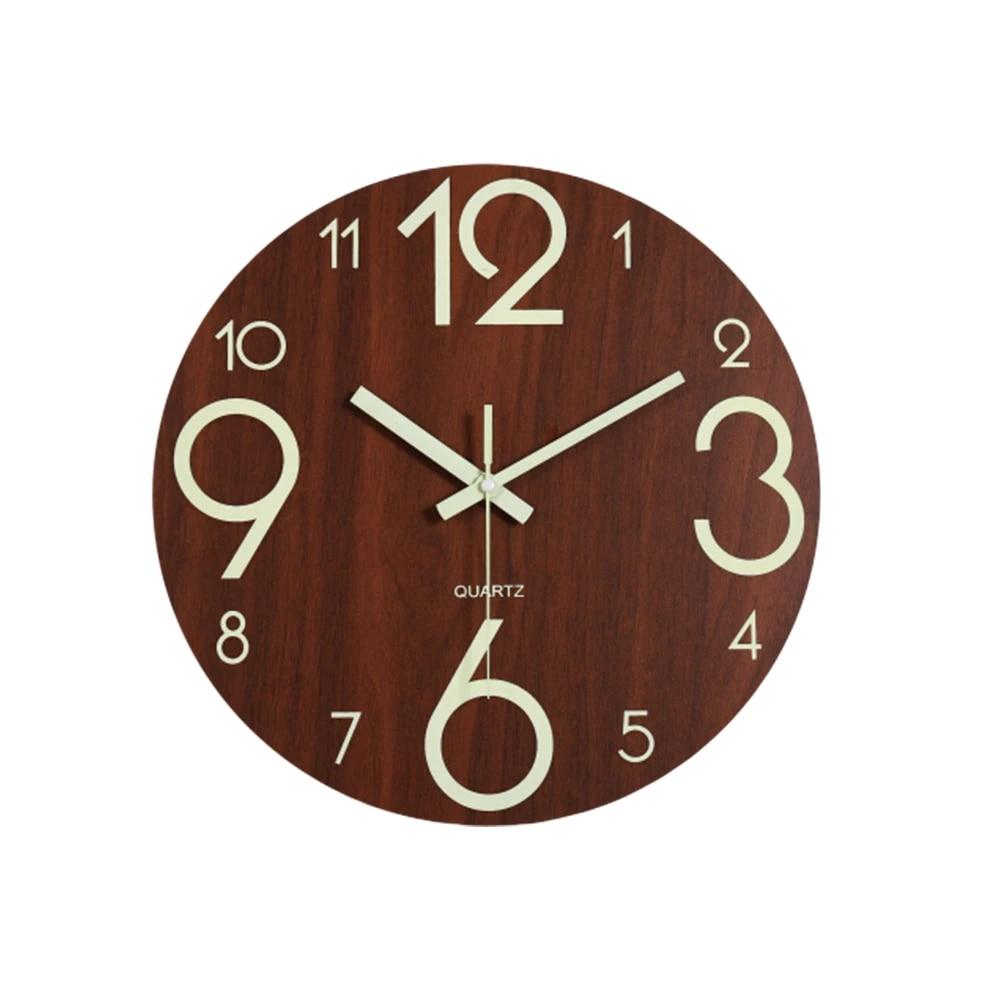 

Светящиеся настенные часы, современный светящийся декор, деревянные кварцевые бесшумные настенные часы для гостиной, спальни, бесшумный МДФ, креативный флуоресцентный светильник