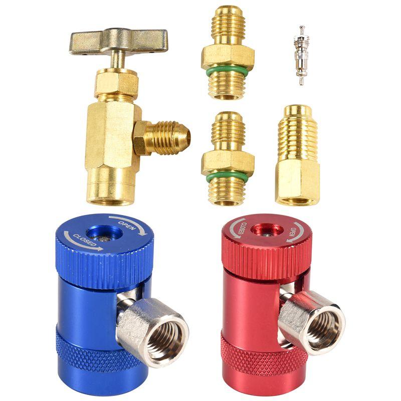 ABJN-R1234YF Self-Sealing Can Tap With R134A Tank Adapter And R1234 Quick Couplers, For A/C Refrigerants Mainfold Gauge Set