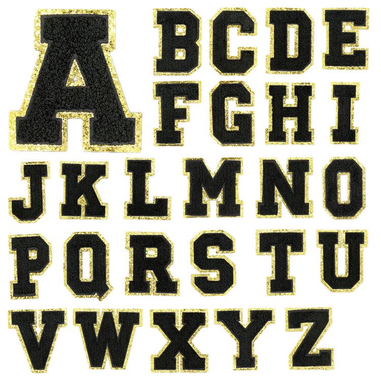8cm Gold Edge Glitter Double-layer English Letter Iron-on Embroidery Patch