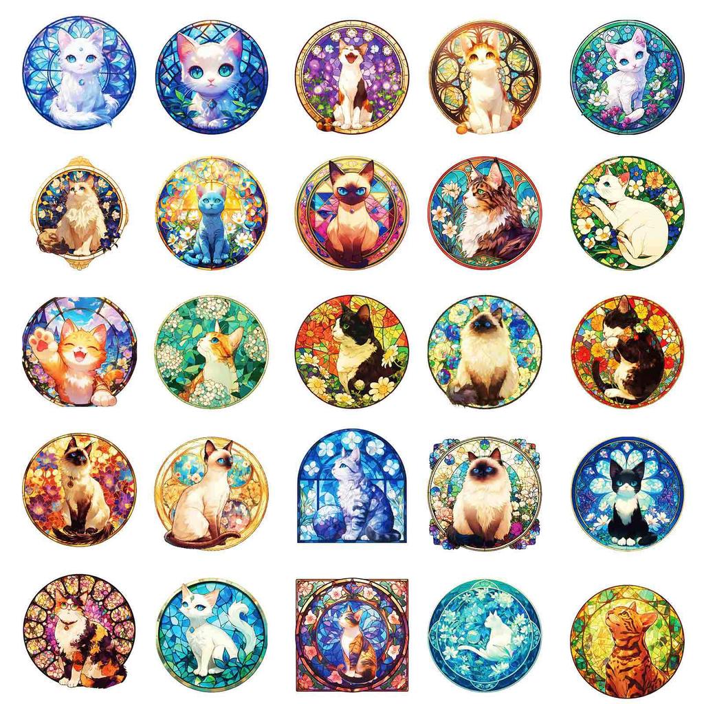 50 Sheets Of Pp Waterproof Colored Glass Cat Sticker Diy Mobile Phone Water Cup Laptop Decorative Sticker