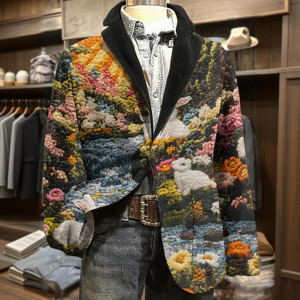 Herren Business Casual Mode Bedruckte Cordjacke