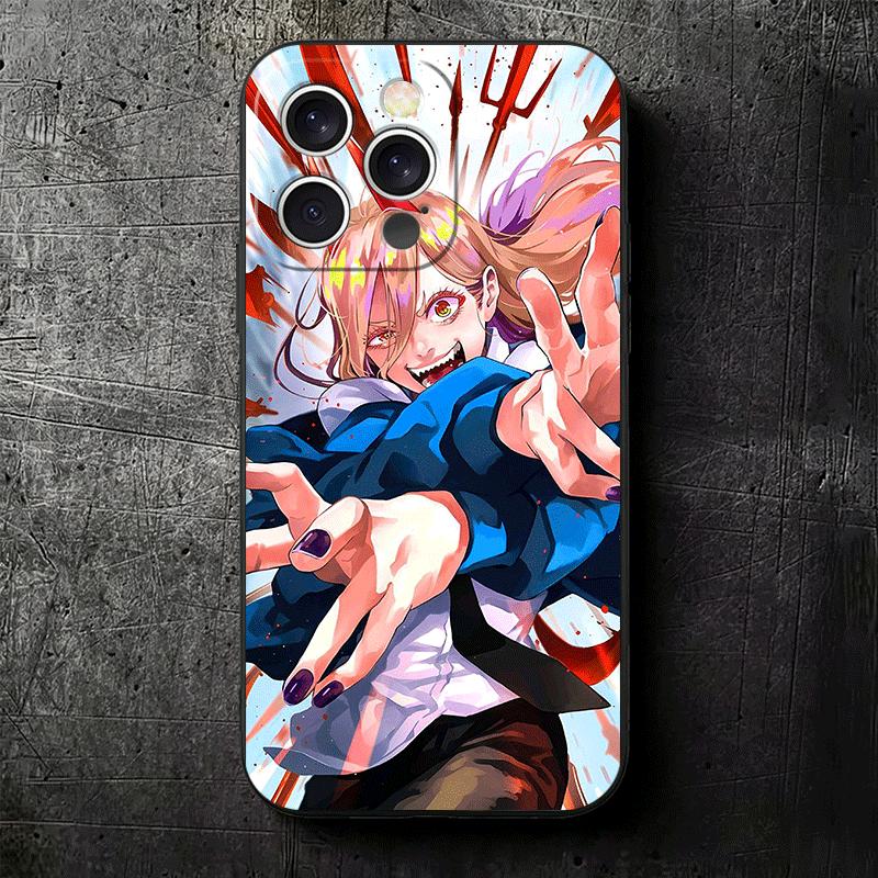 Anime Character Power CSM Soft Phone Case for iPhone 16 16E 17 Air 15 Pro Max 14 Plus 13 Mini 11 12 7 Black Cover Back Shell