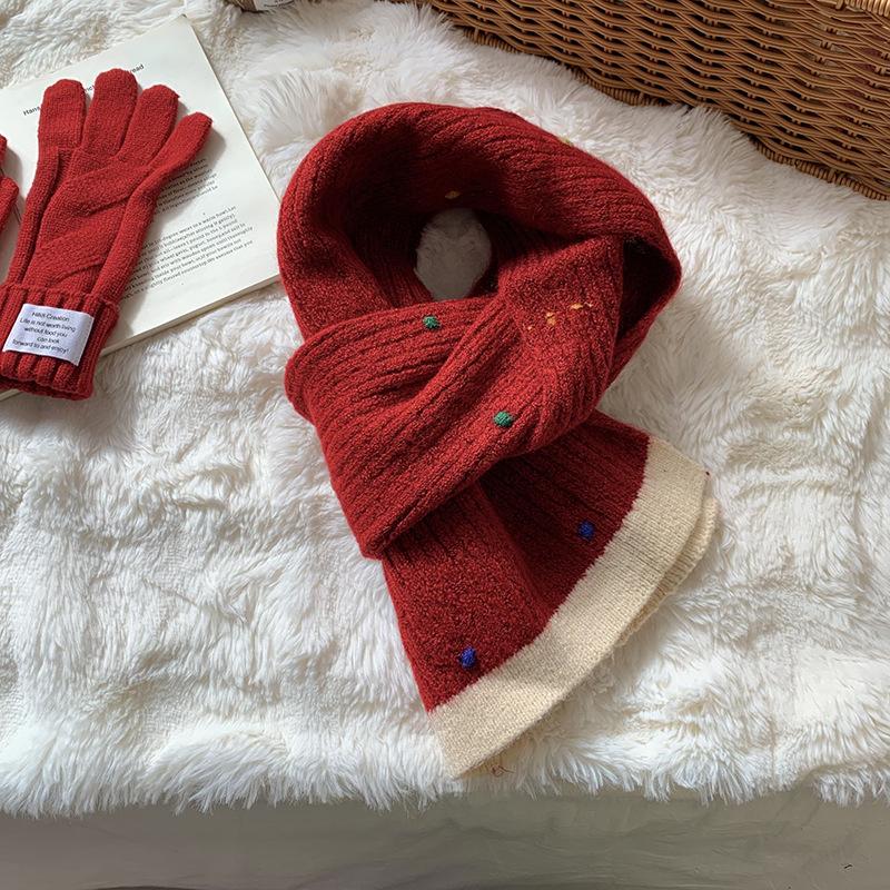 Scarf Women's Winter Advanced Sense Autumn and Winter Colorful Beans Versatile Warm and Cold Neck Protection Scarf Color Matching Shawl