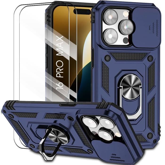Coque de protection - booling - iphone 16 pro max - antichoc - support rotatif - cache caméra coulissant