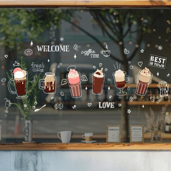 Bubble Milk Tea Window Cling Cafe Milk Tea Static Stickers Removable PVC Boba Tea House Decals for Milk Tea Shops Coffee Shops Bakeries