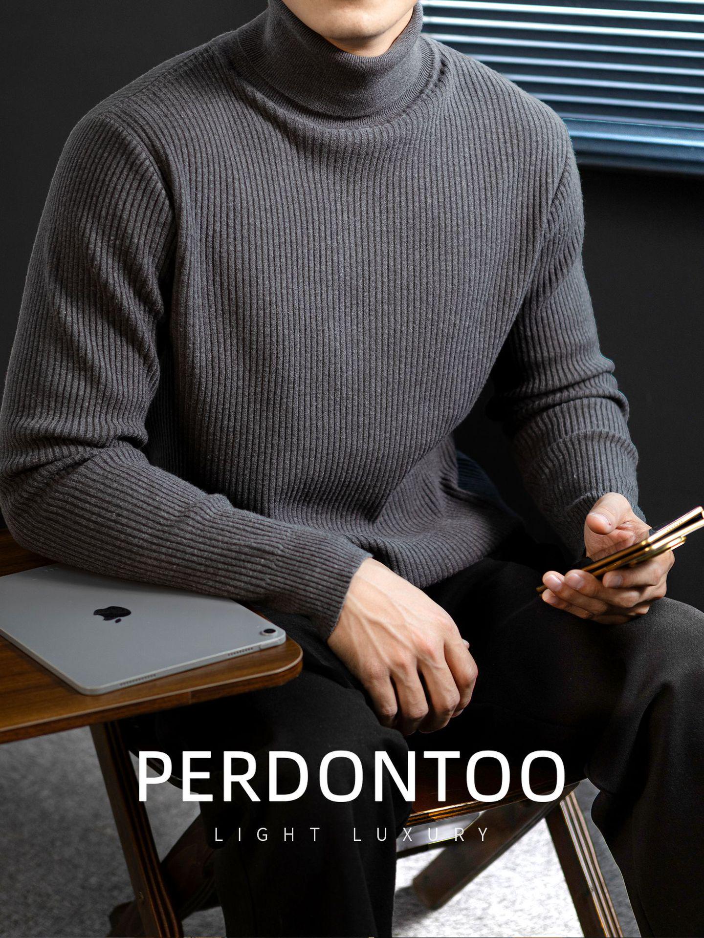 

Elegant Men s High Neck Knit Sweater - Machine Washable, Thick Stripes, Solid Color, Warm Winter Base Layer 3XL темно-сірий