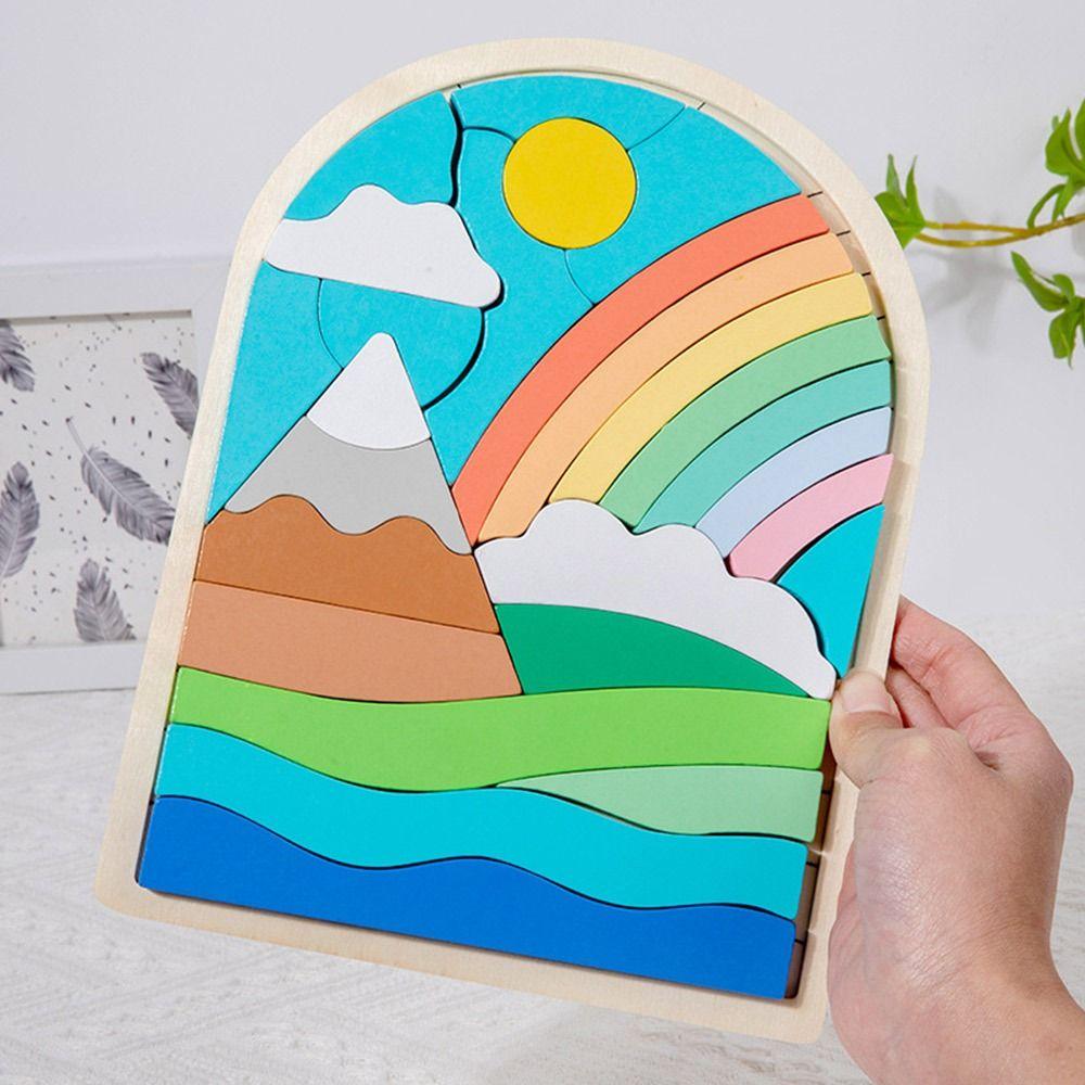 Irregular Shapes Wooden Rainbow Blocks Wood Irregular Puzzles  Preschool Learning