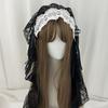 Gothic Harajuku Lolita Black and White Lace Headband Women's Veil Cosplay Headwear Female Sweet Halloween Hair Accessory