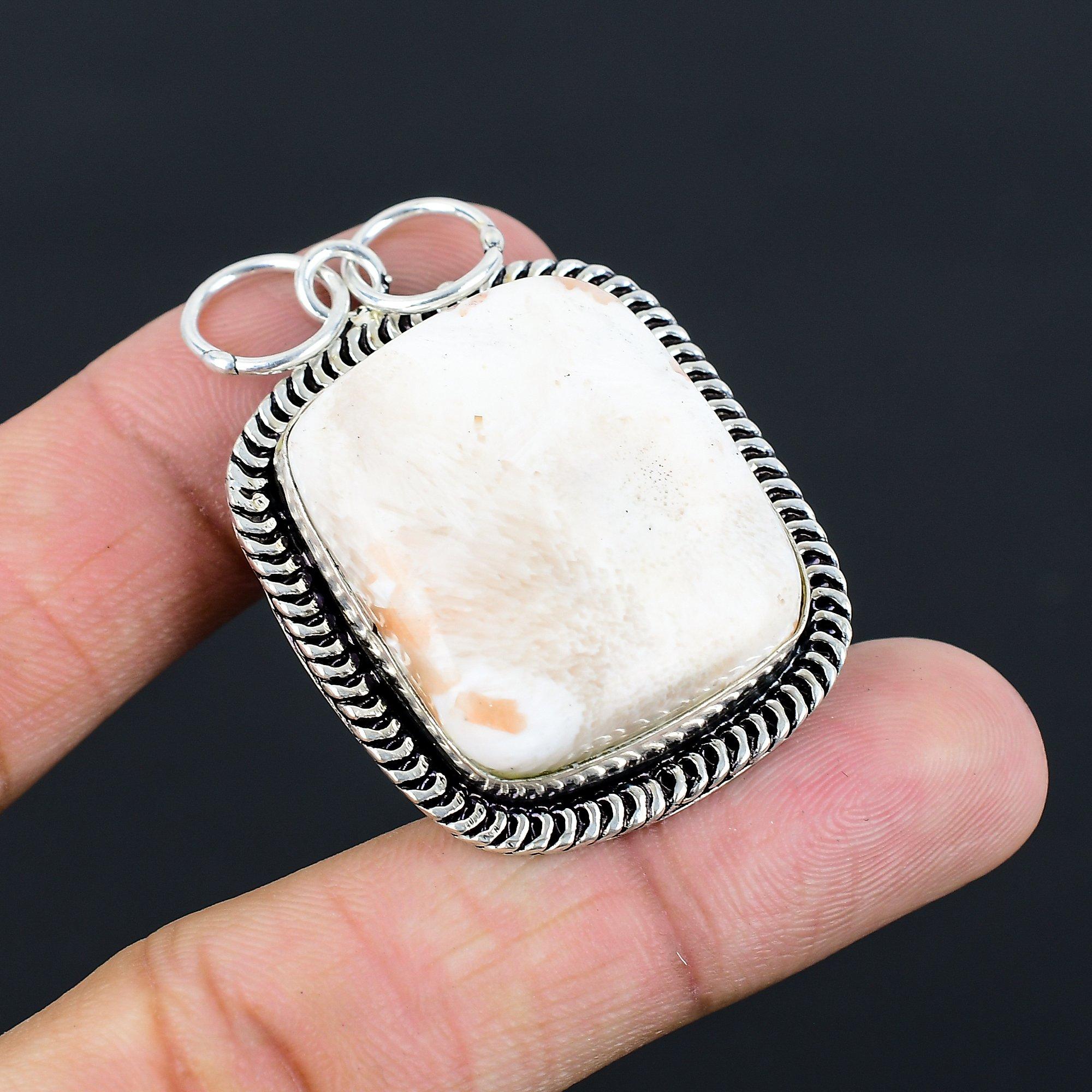 Scolecite Stone Sterling Silver Bezel Engagement Wife Artisan Unique New Pendant