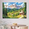1pc 2D mountain village scenery background - pastoral scenery of temples, wooden houses, and trees, perfect for photography