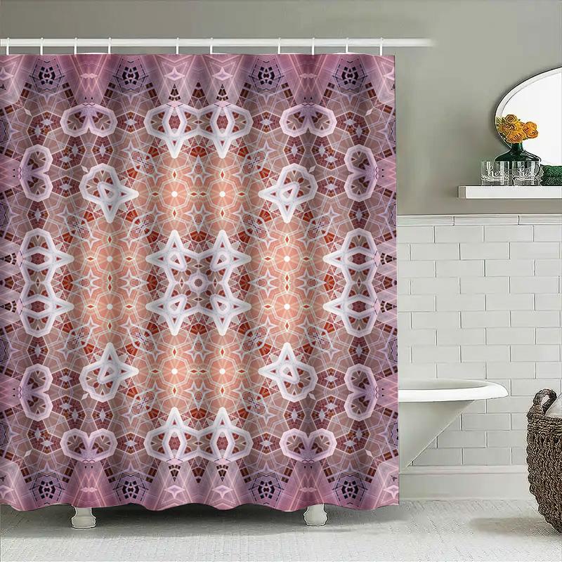 

Luxury Boho Pattern Shower Curtain Bath Decor, Pink White Floral Design Print, Waterproof Fabric For Home Bathroom Decoration Si W60H190(CM)-1 Pcs