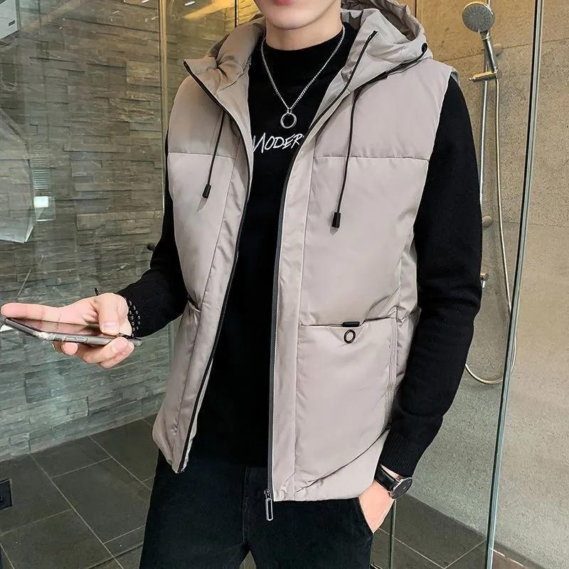 Down Cotton Jacket Vest in Autumn Winter Men's Thickened Youth Vest Cotton Jacket Warm Vest