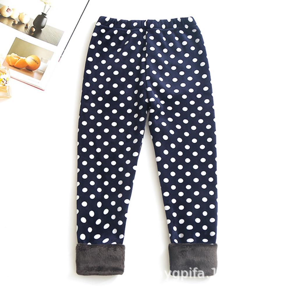 Girls' Fleece-Lined Leggings: Autumn/Winter Children's Printed Slim-Fit Thermal Pants - Outerwear Long Pants
