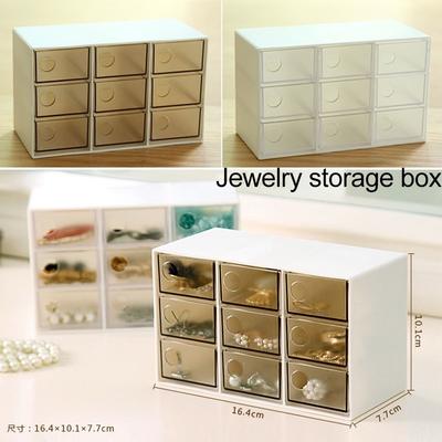 Mini Creative Plastic Transparent Jewelry Storage Box 9-grid Drawer Cosmetic Jewelry Box