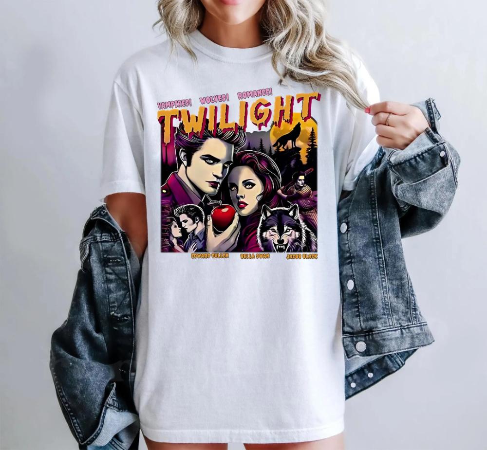 Twilight Saga Shirt Comic Vampire Book Lover Edward Bella Cullen Wolves RoUnisexce Clothing Graphic Short Sleeve Unisex Women