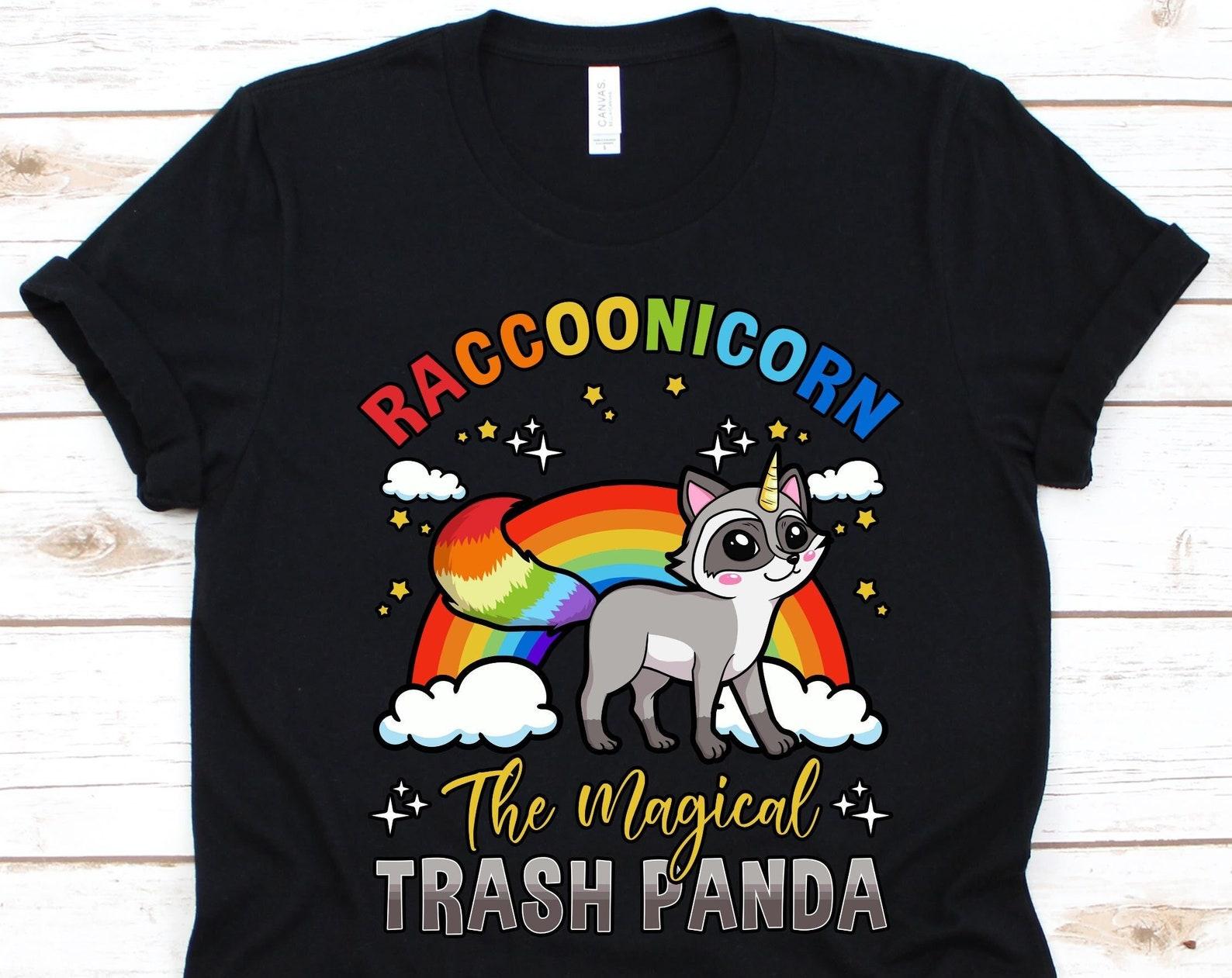 Raccoonicorn Shirt, Raccoon Lovers Gift, Cute Racoon Design, Common Racoon, Trash Panda Tee, Trash Raccoon, Unicorn Horn, Rainbow Graphic L