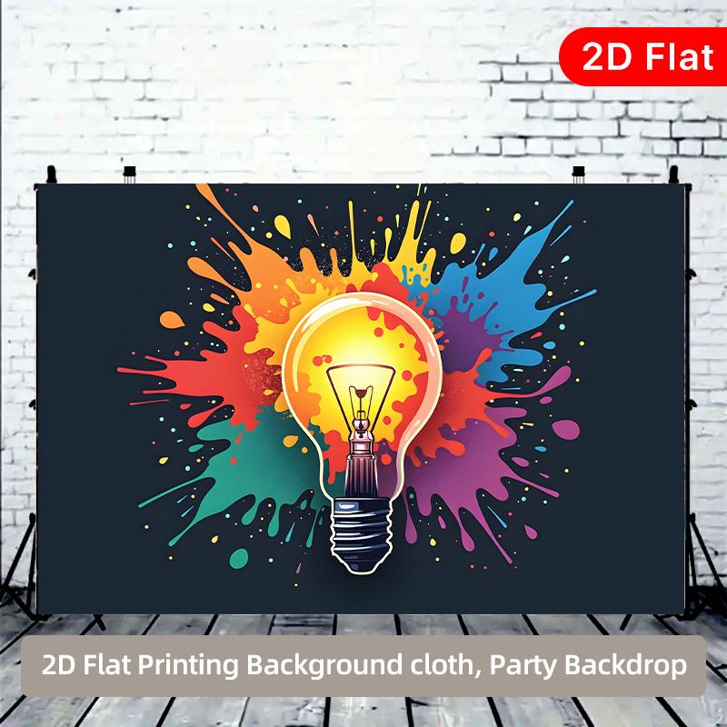 1PC 2D Flat Banner, Creative Light Bulb & Colorful Background, Polyester Party Backdrop, Versatile for Living Room Wall