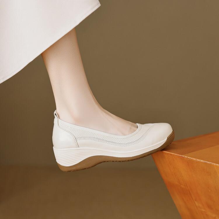 Women's shoes 2025 new autumn casual high-heeled leather shoes thick soled lazy sponge cake shoes women's singles shoes