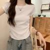 Round Neck T-shirt Short-sleeved Women's Summer New Slim Half-sleeved American Inner Top French Waist Pinch