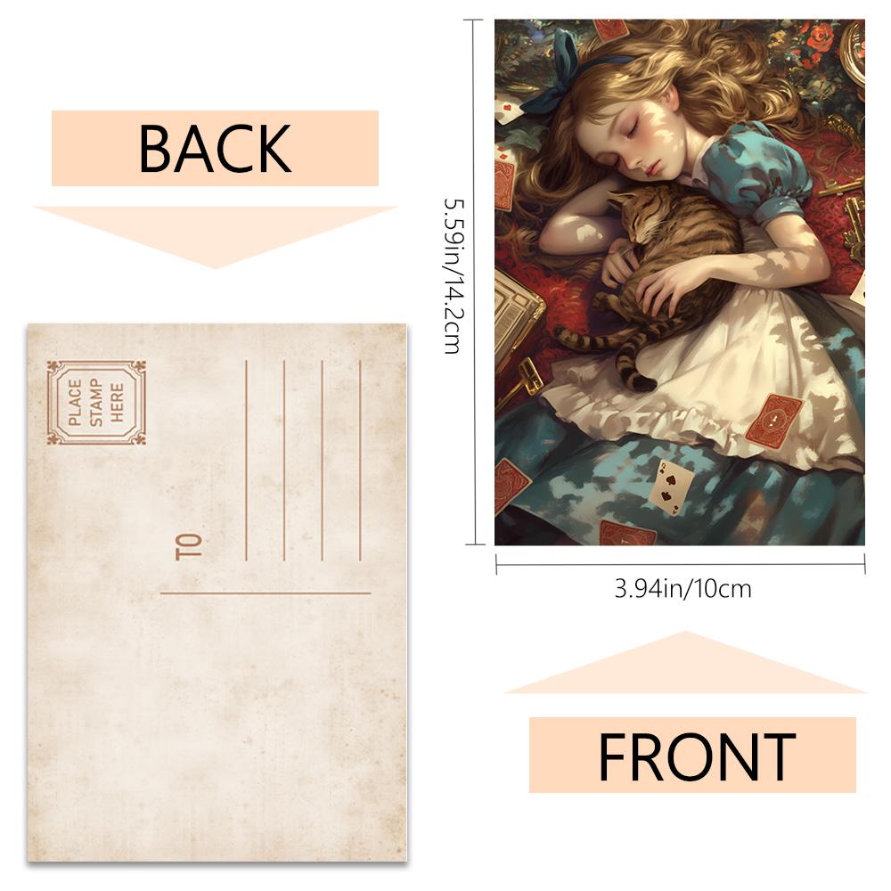 32pcs, Blue Alice in Wonderland Postcards, Joker, Birthday/Anniversary Gifts, Collectibles, Suitable for Gifting, Mailable.