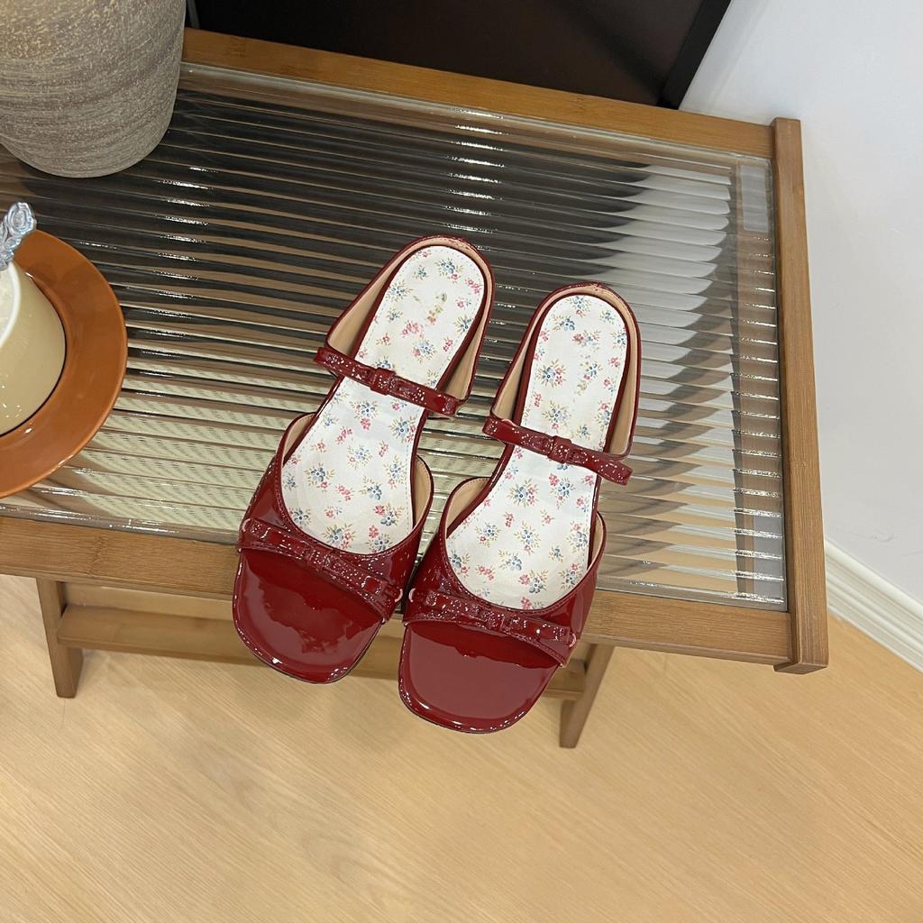 Small Inner Height Increase Women's Shoes French Beautiful Floral Bow Open-toed Cool Slippers Outer Wear Spring and Summer Skirt