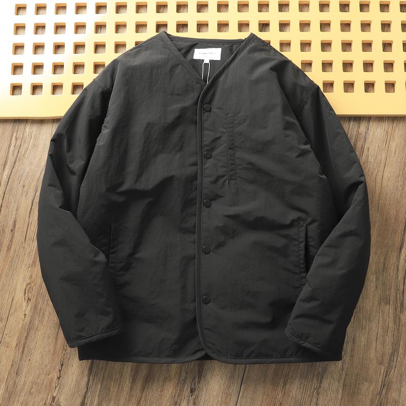 Men's Retro Winter Thickened Collarless Jacket - Casual Loose Cotton Padded Coat for Autumn/Winter Warmth