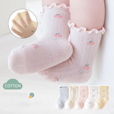Floral Print Baby Mesh Socks Summer Thin Breathable Princess Girl Middle Tube Socks Rolled Edge Kids Cotton Socks