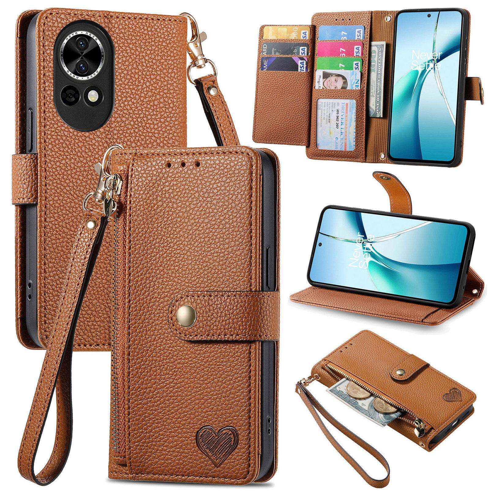 

For Huawei nova 13 5G Case RFID Blocking Zipper Pocket Leather Wallet Phone Cover with Strap F