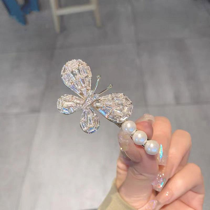 Korean pearl zircon butterfly duck bill clip new Internet celebrity summer hairpin bangs side clip