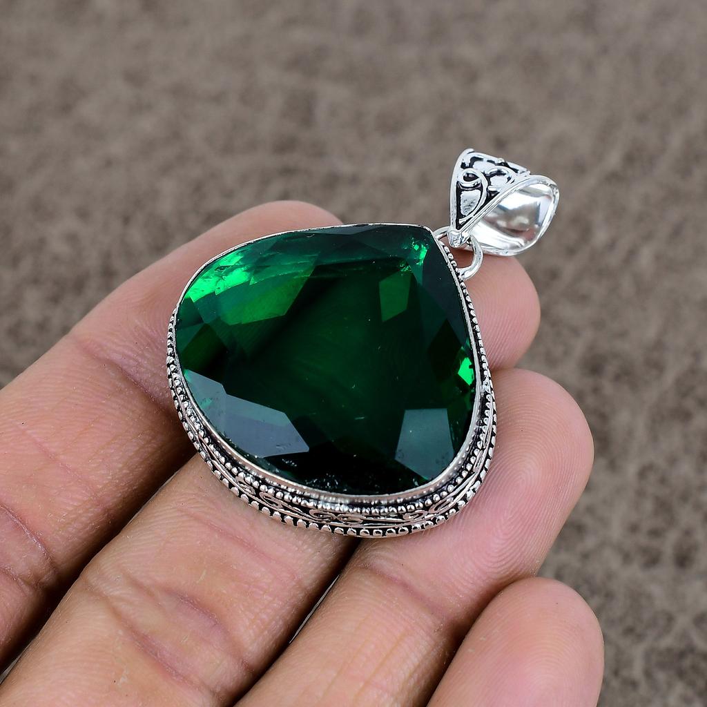 Chrome Diopside Gemstone Handmade 925 Sterling Silver Jewelry Pendant 1.89" KKG-1