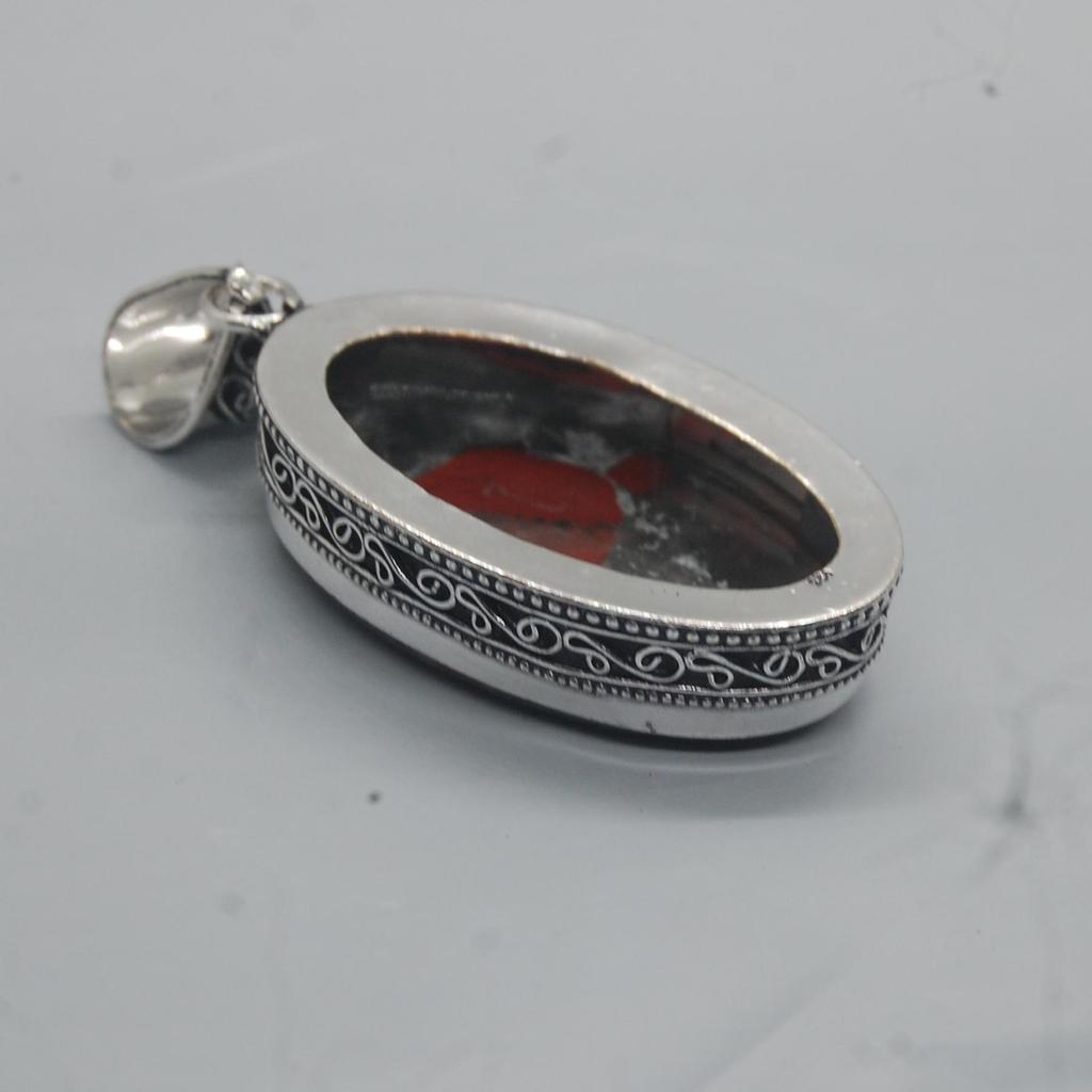 Huge Oval Cab Red Bloodstone 925 Sterling Silver Pendant Jewelry, Handmade Boho Style Pendant