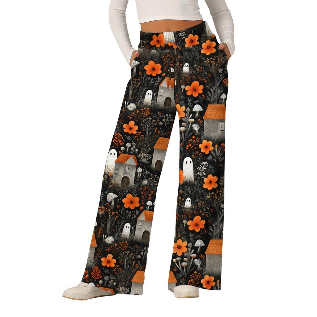 Women's Halloween Printed Fashionable Loose Casual Wide Leg Pants