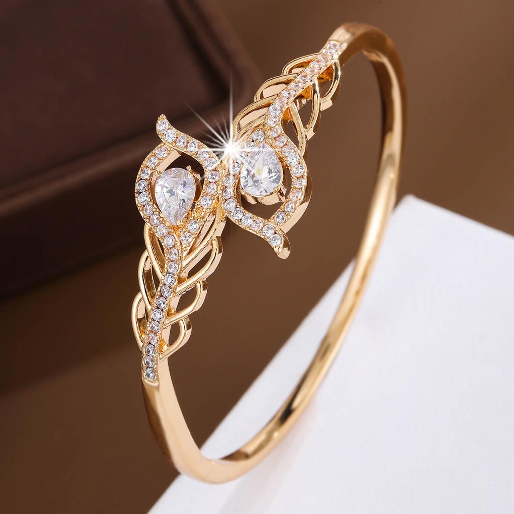 Brățară cu deschidere versatilă, cu design creativ cu pene de modă, cu zircon, cu incrustație, cu temperatură de lux, cu lumină avansată