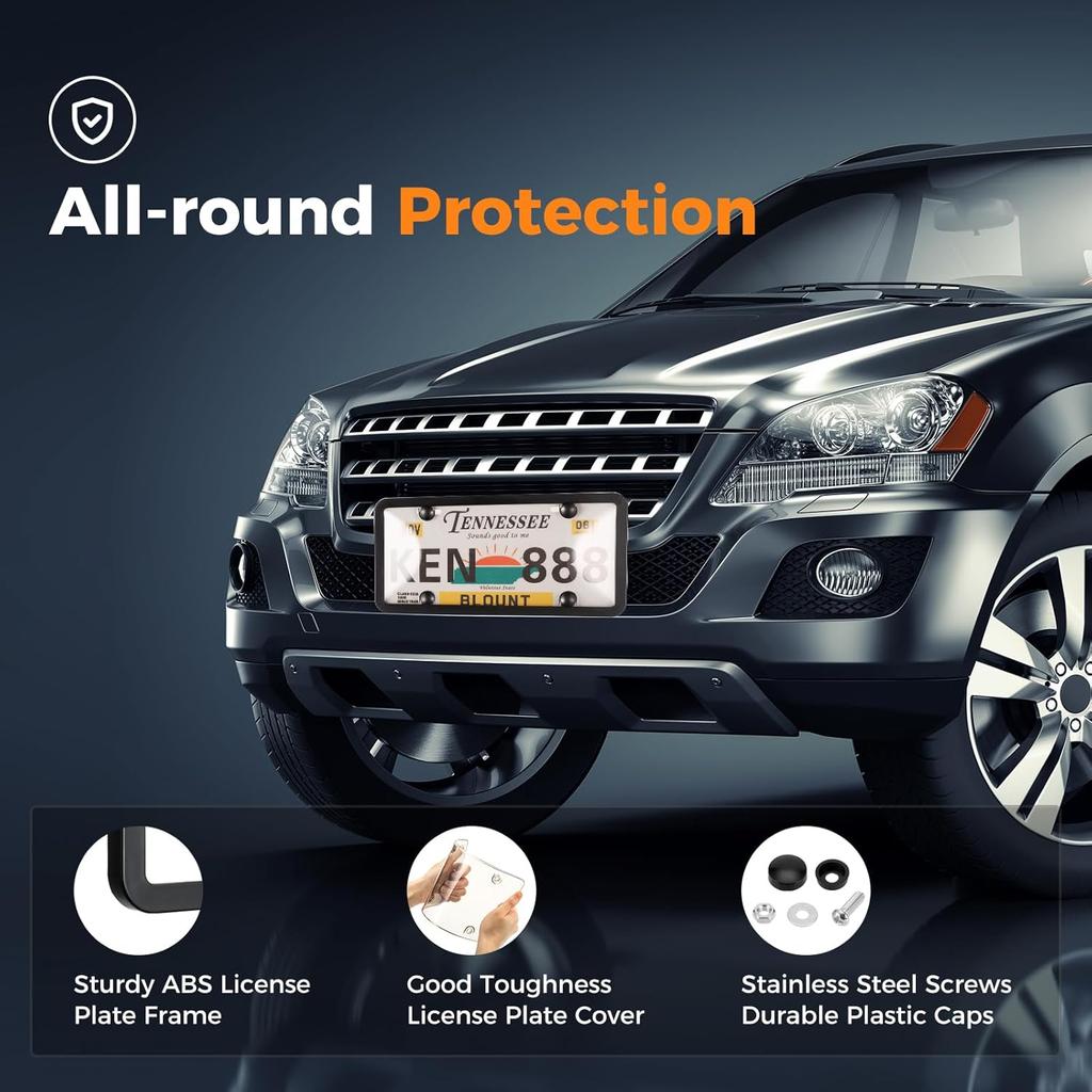 License Plate Cover & Frames, 2 Pack Clear License Plate Protector, ABS Car Plate Cover, Fit Any Standard US Plates