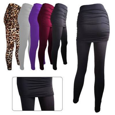 Fake Two Piece Leggings Skirt High Elastic Activewear Solid Color Pleated Skinny Pants Skirt for Running