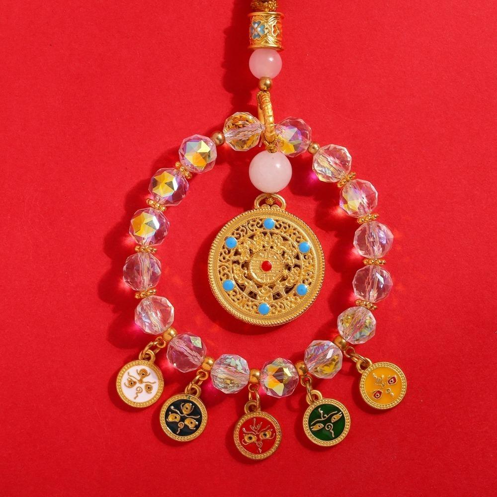 Gold Foil Car Mirror Dangle Pendant Five Paths Wealth Goddess Colorful Abacus Mobile Phone Chain Beads Hangings Decor Ornaments