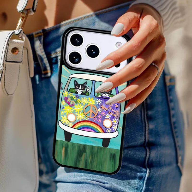 

Hippy Peace Bus Cat Phone Case For iPhone 17 Air 14 15 13 12 Max Cover For Apple 14 15 16 16e 11 Pro Max Plus iPhone 13pro max