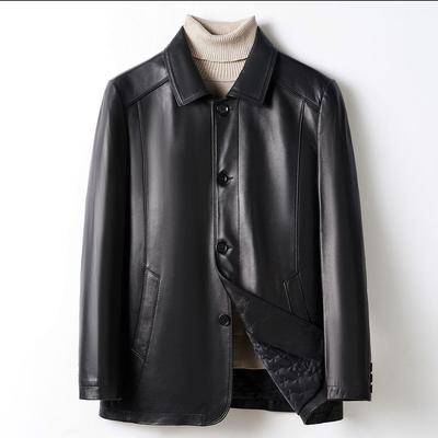 Haining 2025 Men's Genuine Leather Jacket: Casual, Thick, Autumn/Winter Style for Middle-aged and Elderly